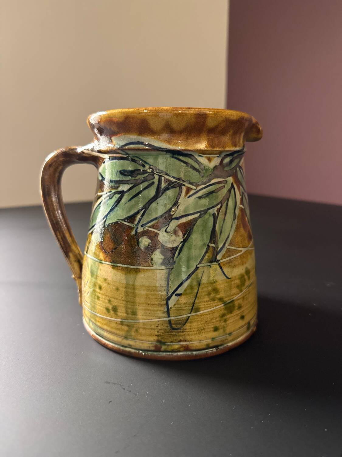 Provençal pitcher in ceramic signed Galtié – olive leaf decoration