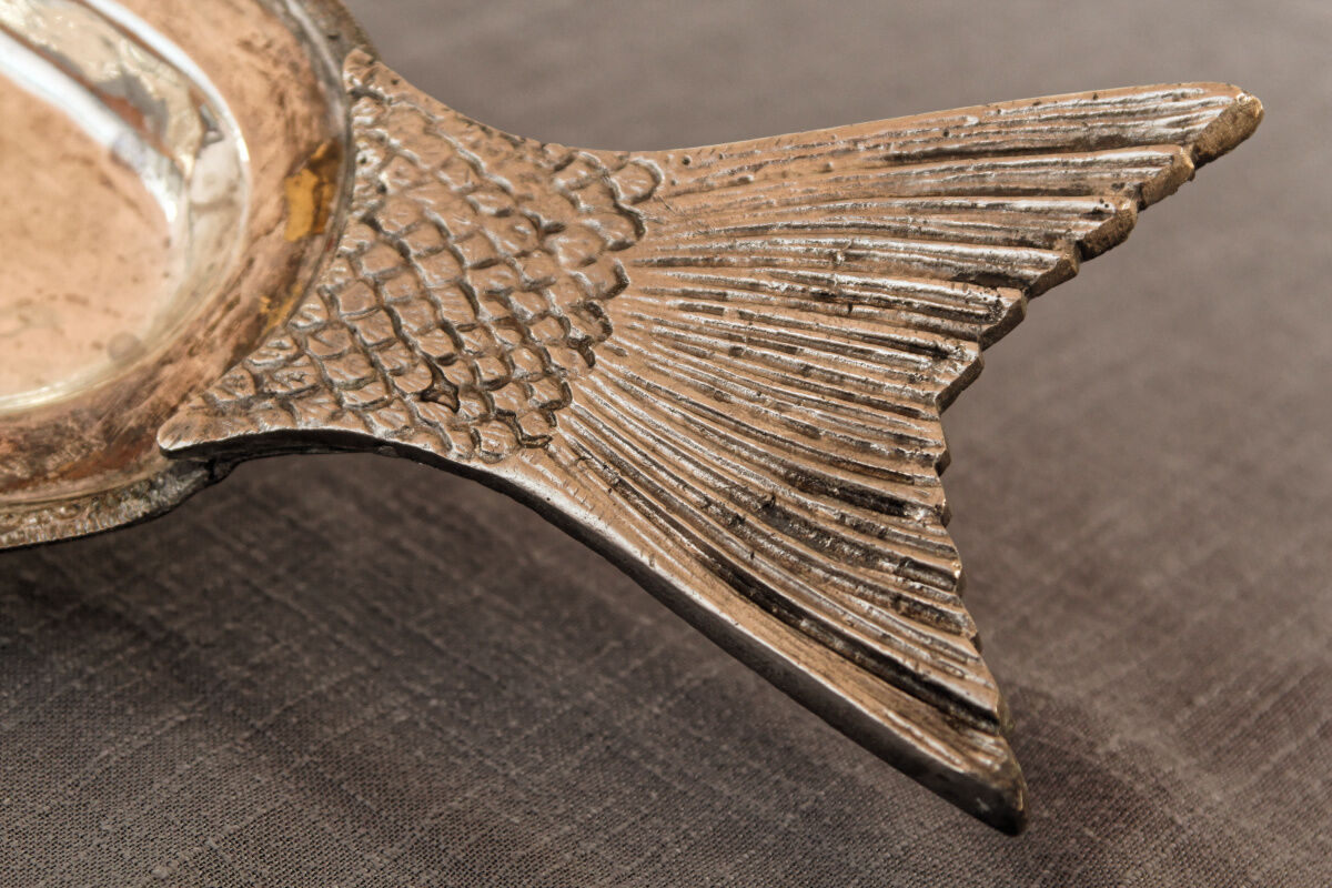 Ancient fish dish in silver metal