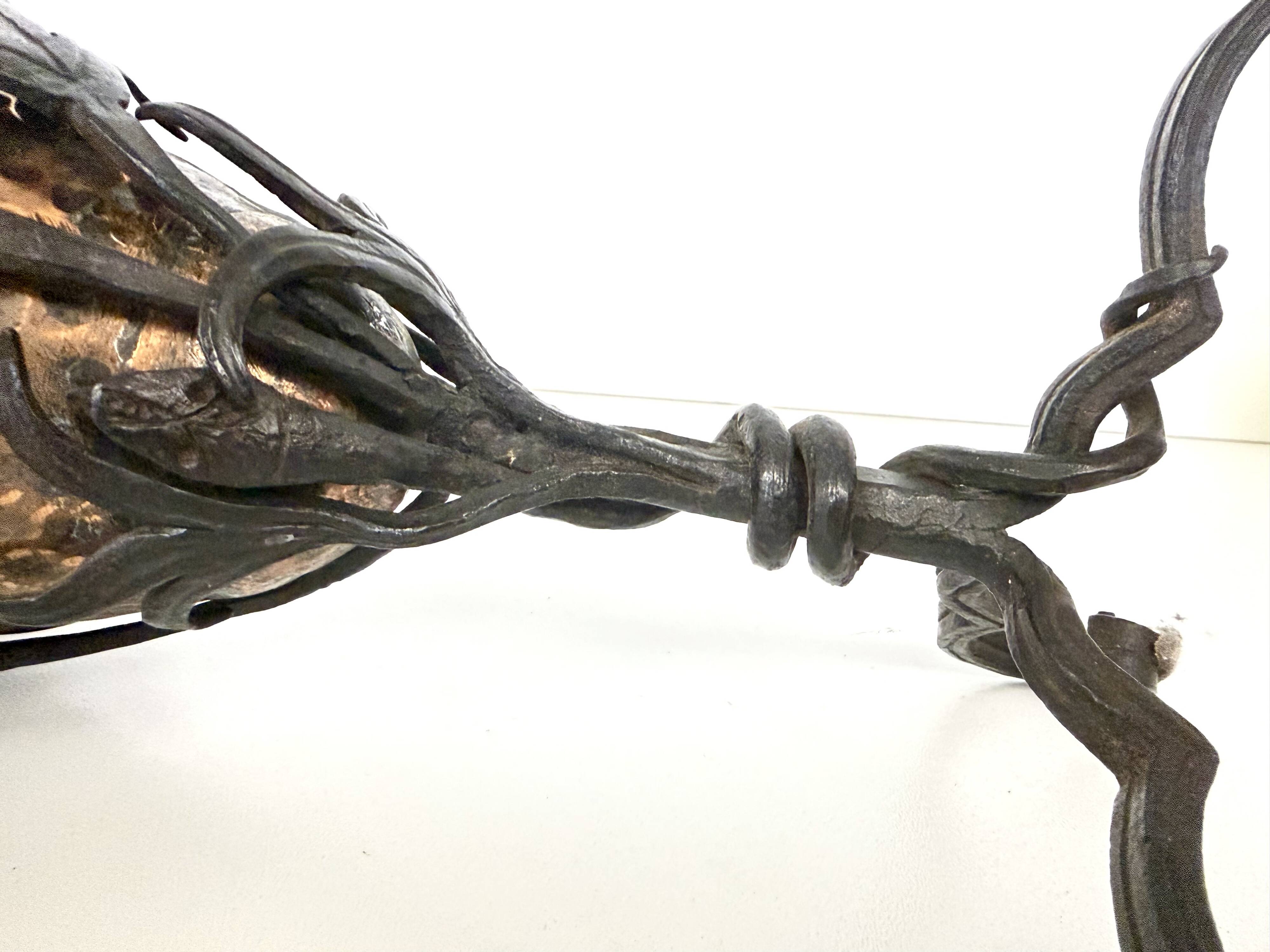 Copper Vase with Wrought Iron Snake and Leaves attr. to Alessandro Mazzucot