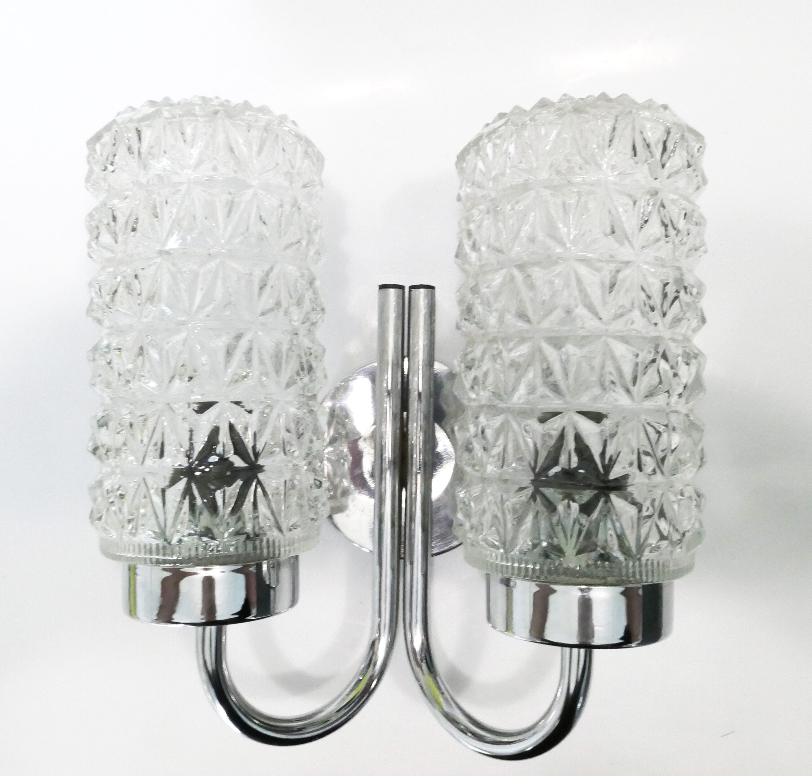 Double wall lamp 1970's chrome and glass
