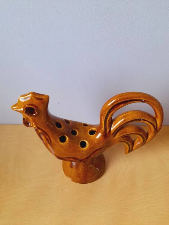 Ceramic rooster flower frog, 1960