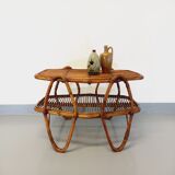 Coffee table with magazine tray in vintage rattan from the 60s