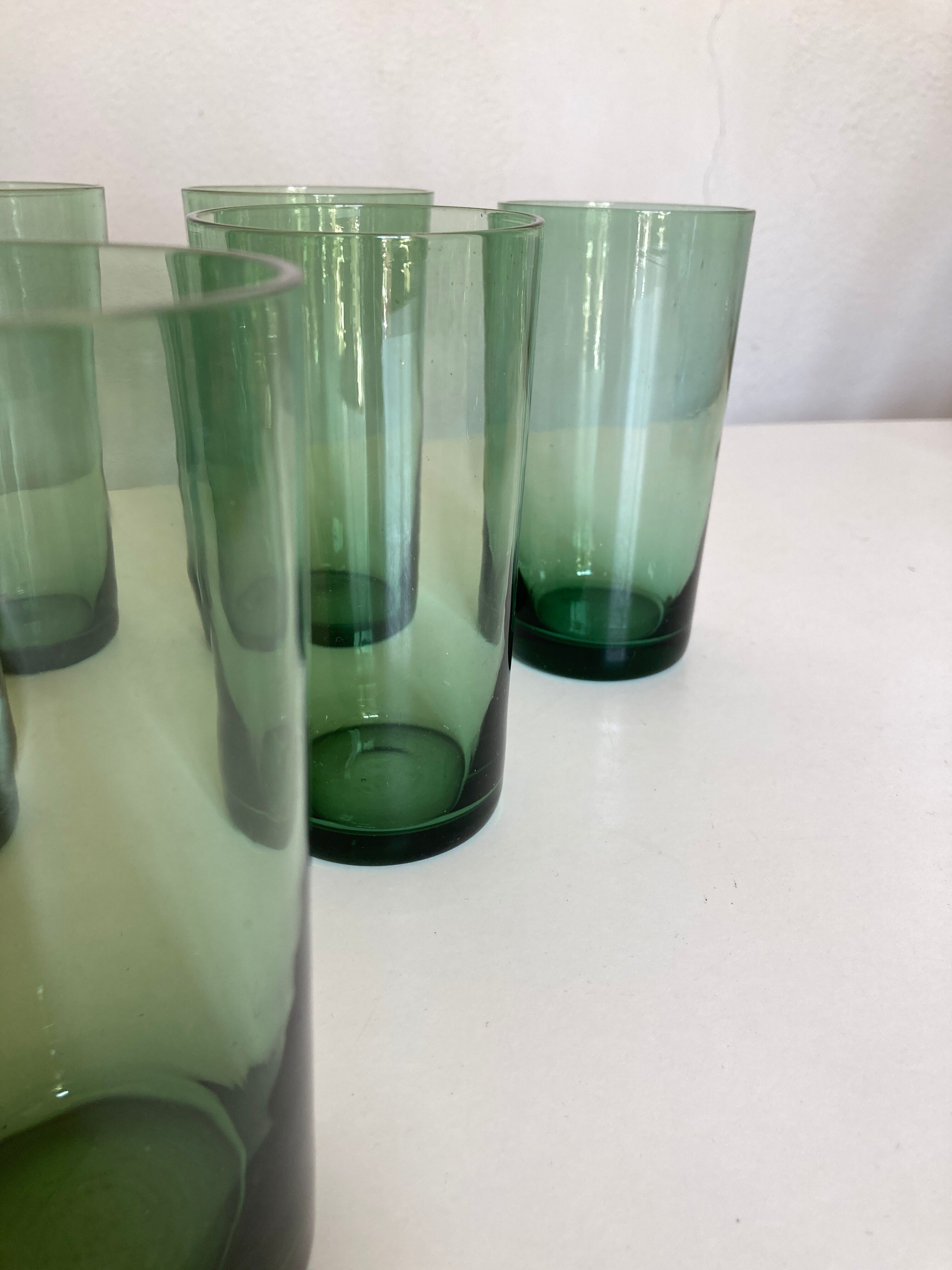 Set 6 glasses green cups blown 1960