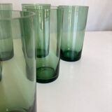 Set 6 verres gobelets verts soufflés 1960