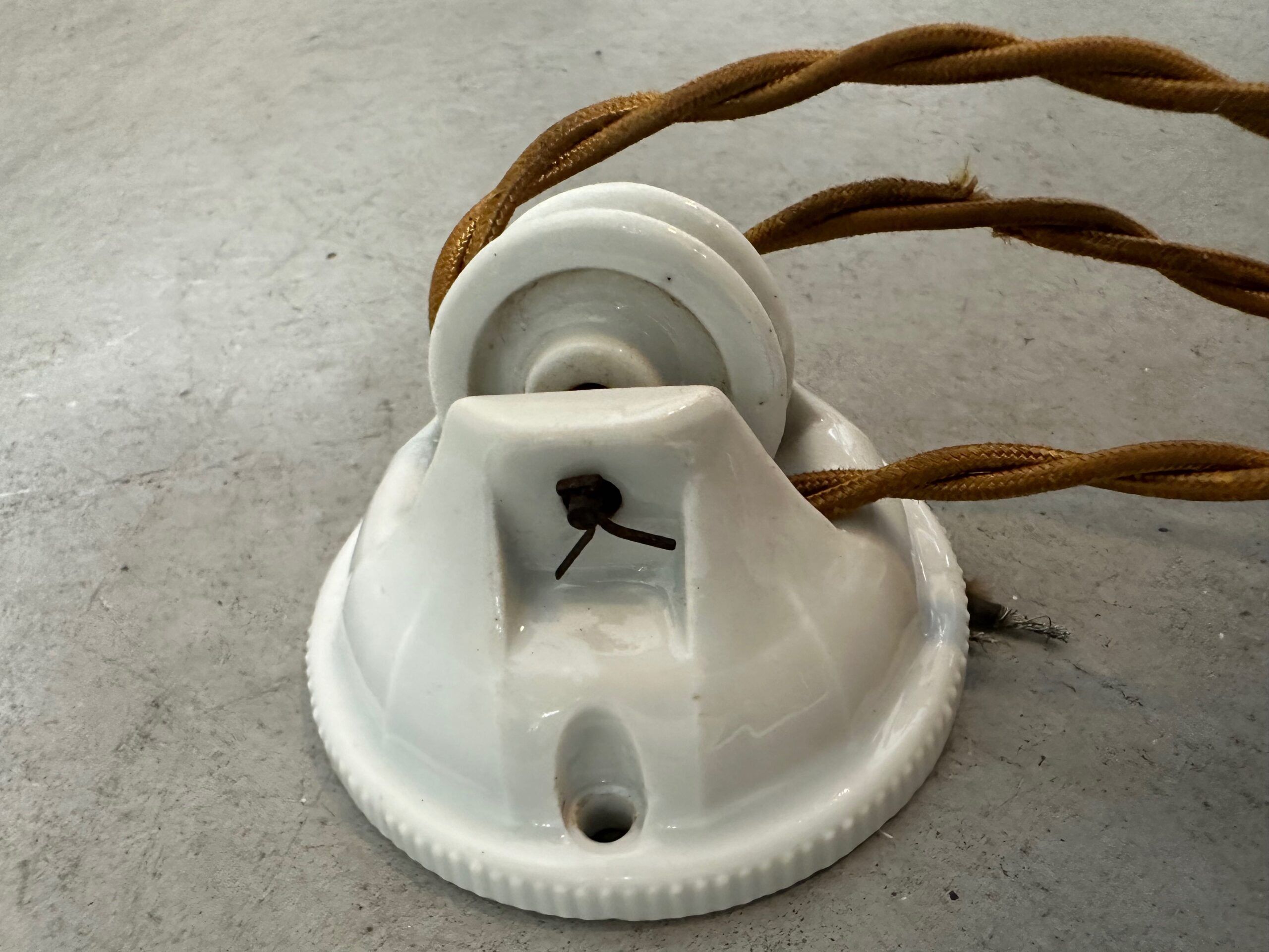 Antique adjustable pendant lamp – opaline and porcelain