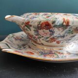 Vintage French serving sauce boat from La Tallec, Limoges, with colourful floral decoration