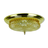 mid century ceiling LAMP flush mount textured amber glass and brass 1970s