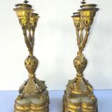 Paire de candélabres anciens en bronze japonisant XIXème