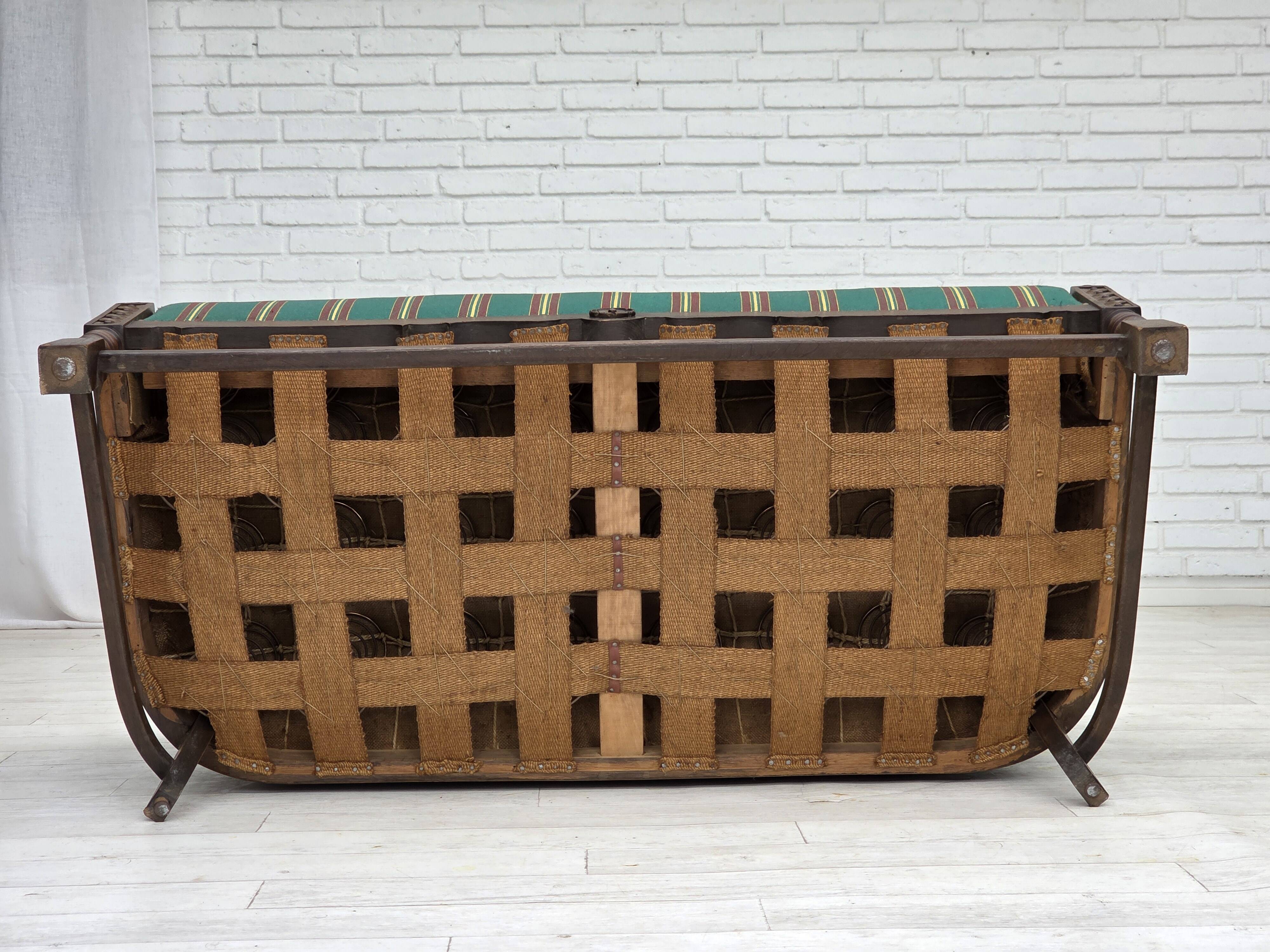 1950s, Danish 2-seater sofa, green furniture wool, oak wood.