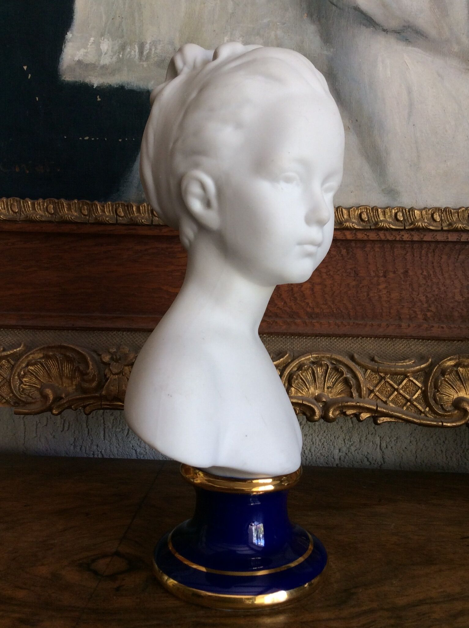 Bust with blue enamelled base
