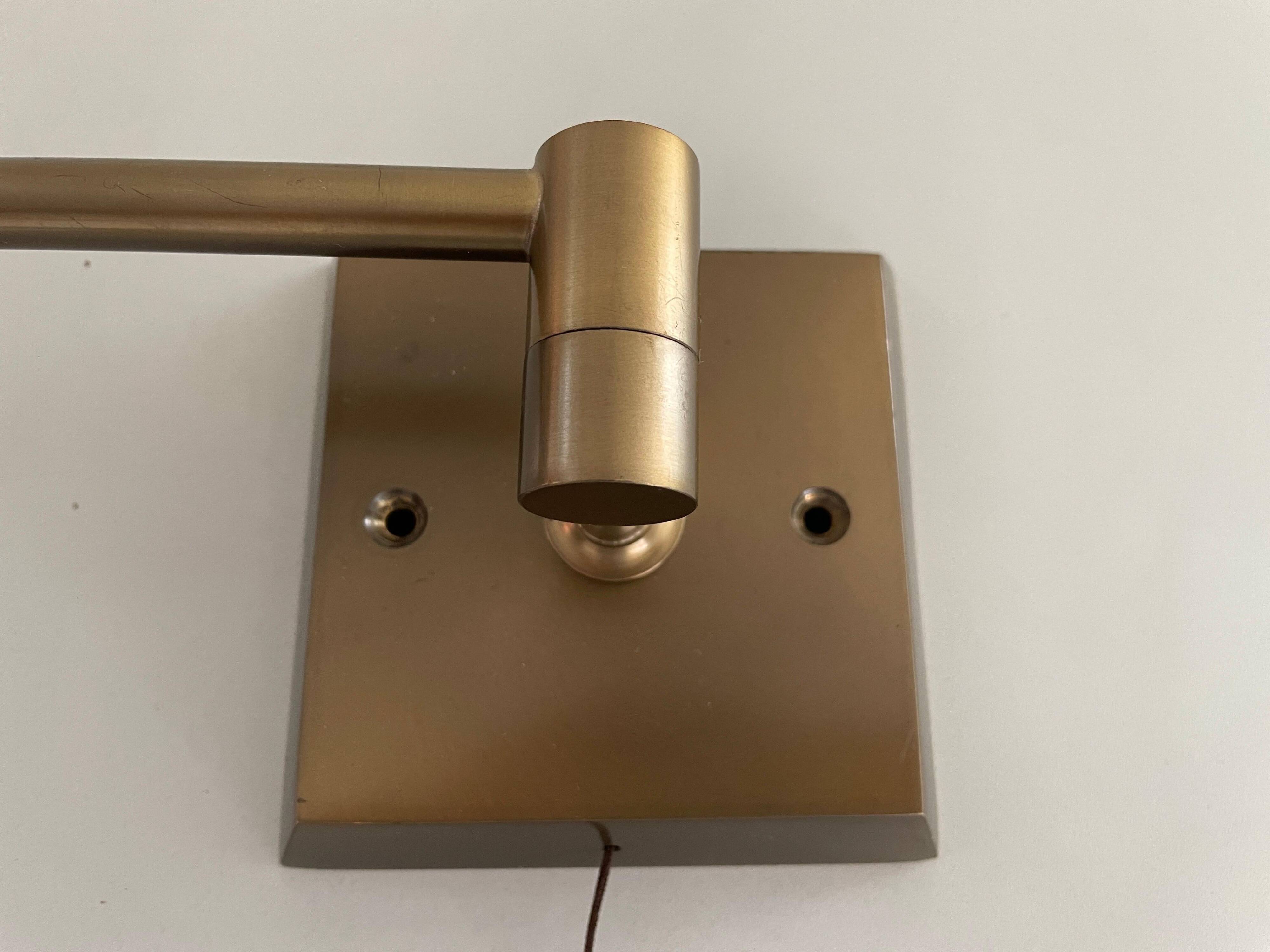 Adjustable brass wall lamp with fabric shade, Danish design, 1970s, Denmark.