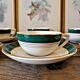 6 Digoin Sarreguemines green cups with gold trim (with saucers)