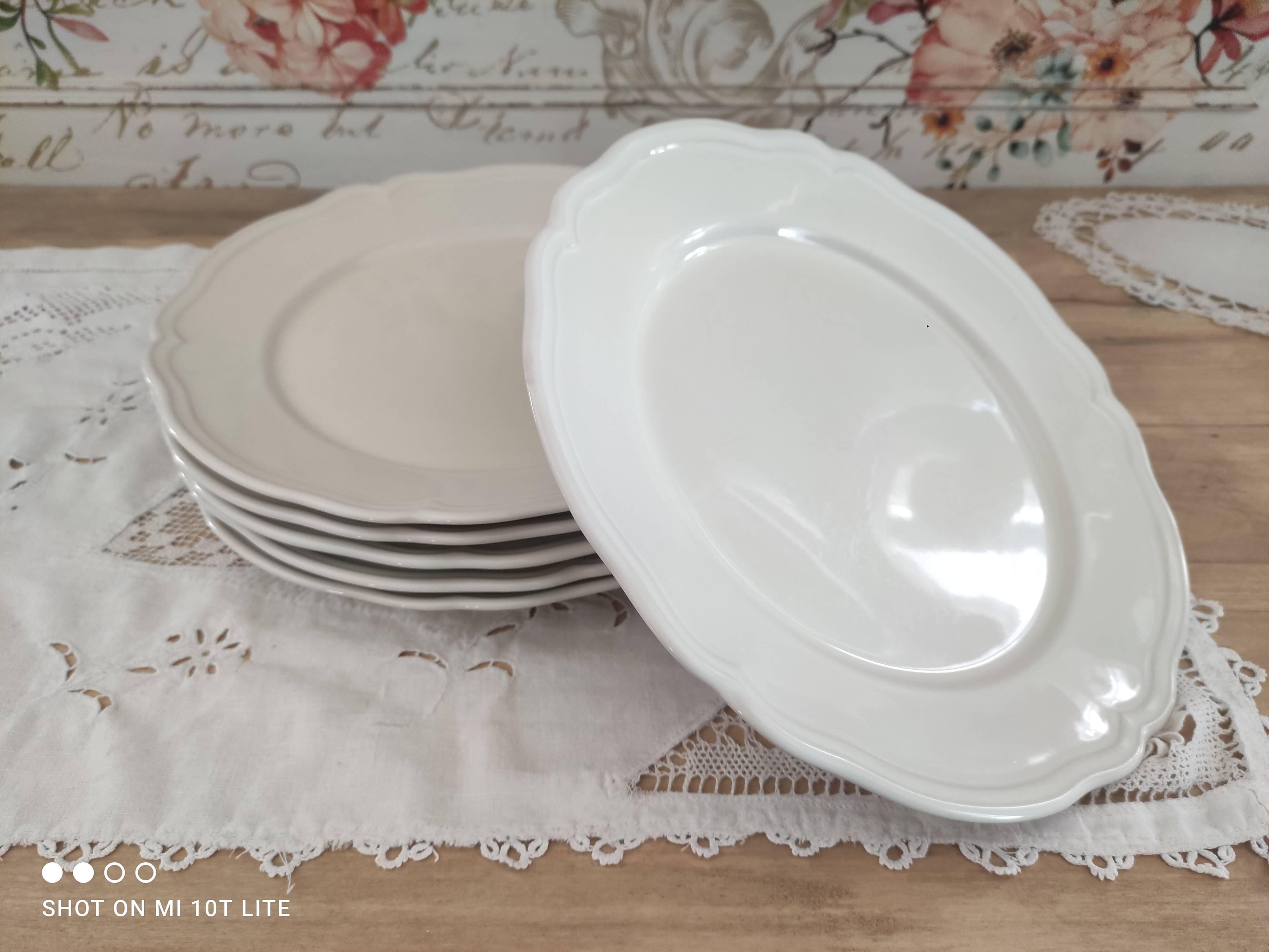 Lot de 6 assiettes plates en grès émaillé beige IKEA marli échancré