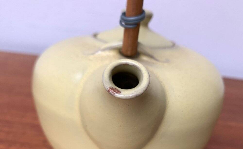 Mid-century ceramic teapot with bamboo handle, 1960s.