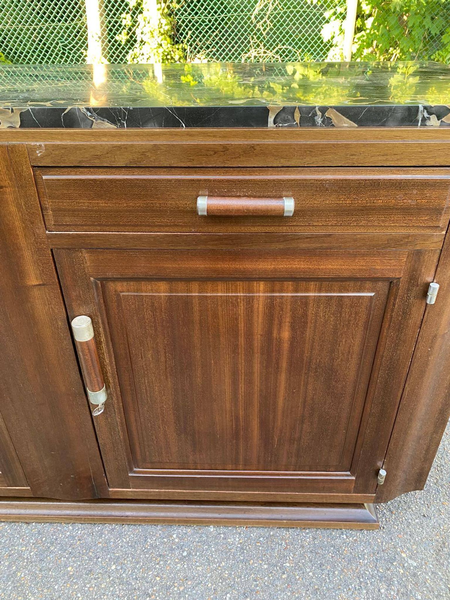 Vintage Parisian art deco sideboard in solid wood and black marble 180cm