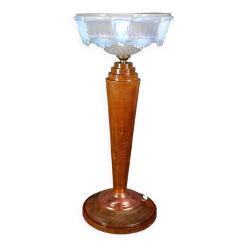Ancienne lampe Art déco verre et bois, signée Ezan vers 1930 D349