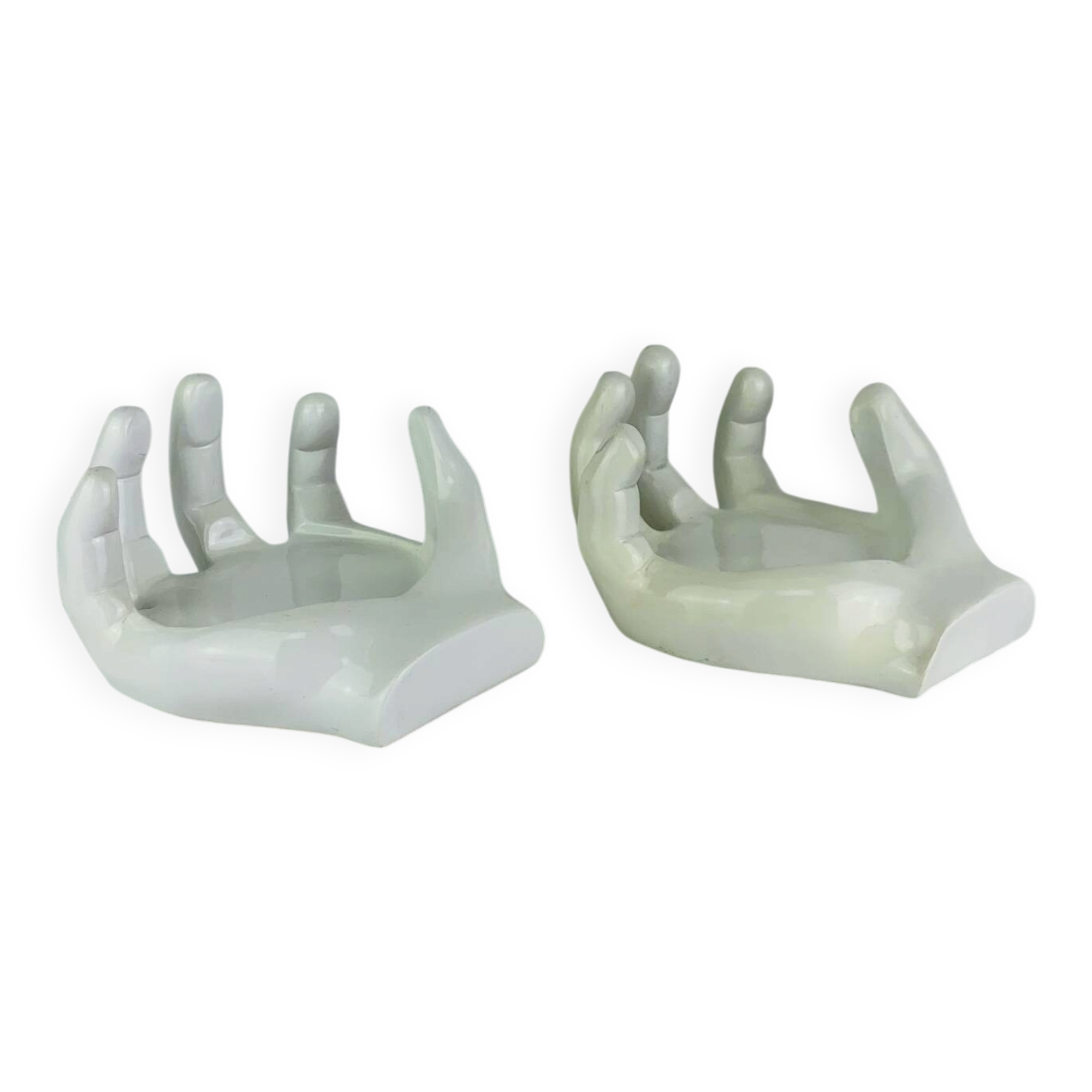 Vintage "hands" bottle coasters, pocket tray.
