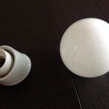 Vintage globe wall lamp in white opaline with white ceramic base