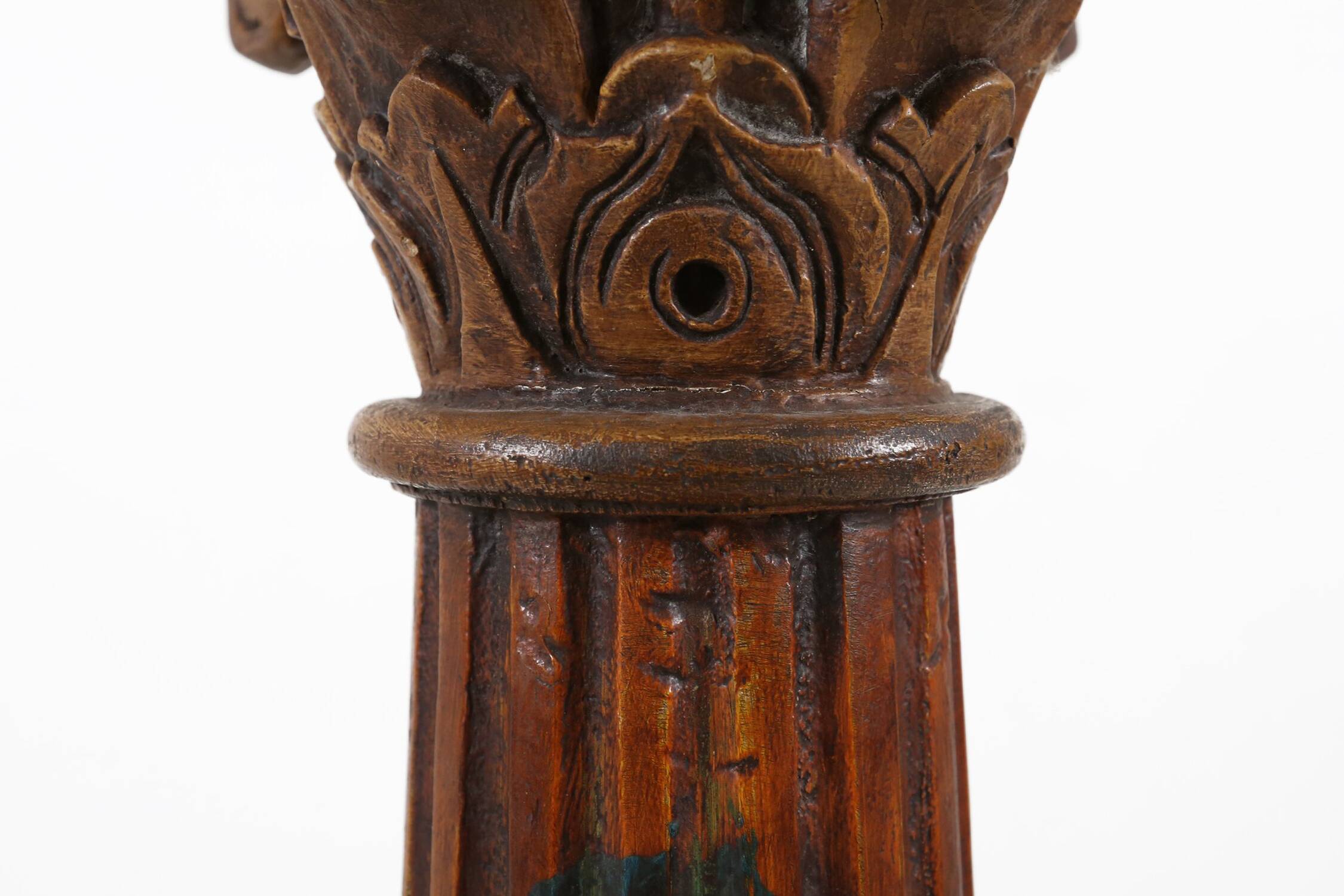 Antique carved wood Corinthian Column or pedestal, France ca. 1890