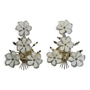 Paire d’appliques florales - murano opalin