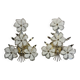 Pair of Italian floral wall lights in opaline glass, Murano style.
