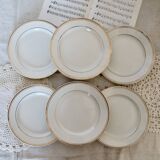 6 half porcelain Lunéville earthenware dessert plates with gold edging