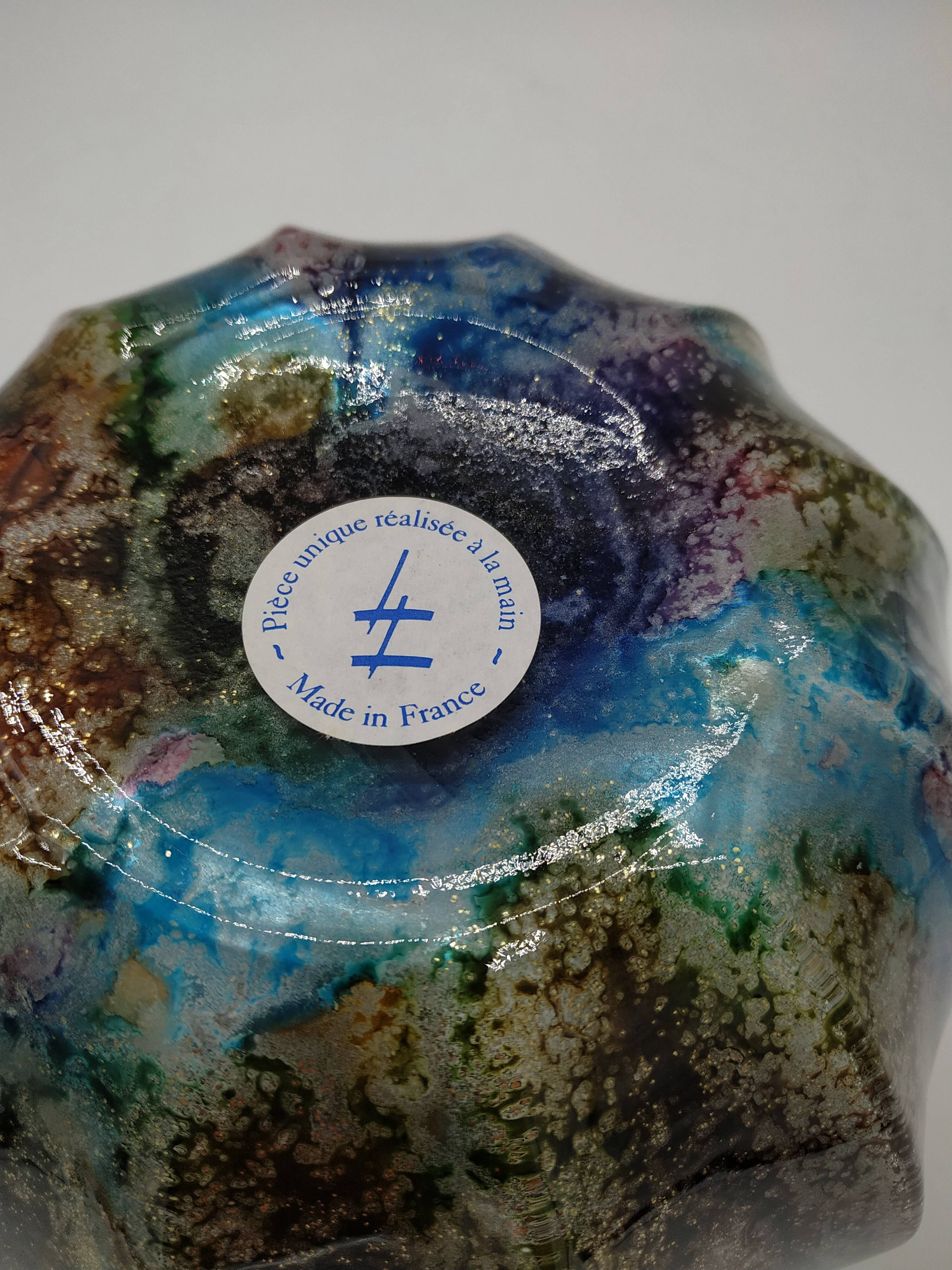 Vase laque line bleu irisé Jean Noël Bouillet