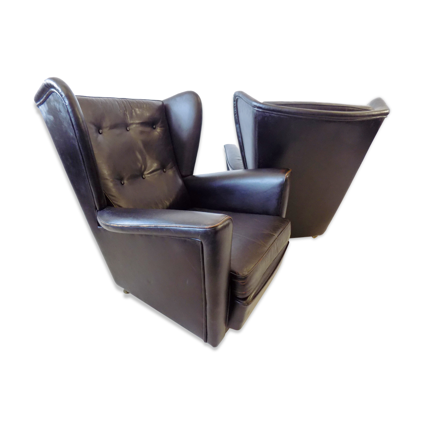 Howard Keith pair of black leather armchairs for HK Furniture