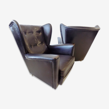 Howard Keith pair of black leather armchairs for HK Furniture