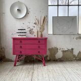 Vintage pink rattan chest of drawers