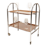 Chrome-plated metal and plywood serving trolley, 1970