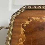 Vintage Italian Sorrento Wood Marquetry Brass Serving Tray 36