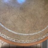 Table tambour 1900  merisier cuir et laiton