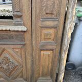 19th-century solid oak entrance door with three openings, including frame.