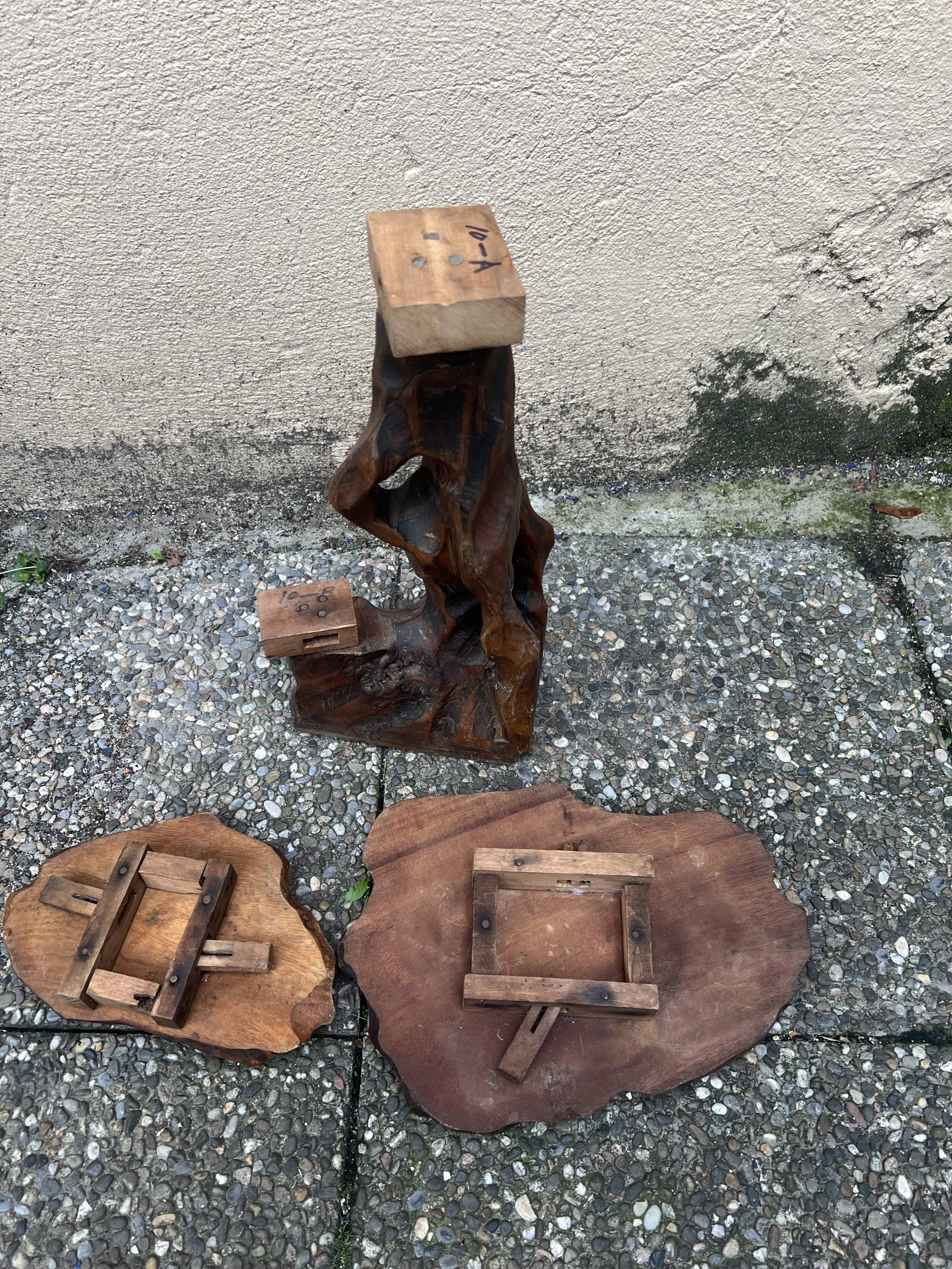 Old bedside table or plant holder vintage wood deco brutalist naturalist