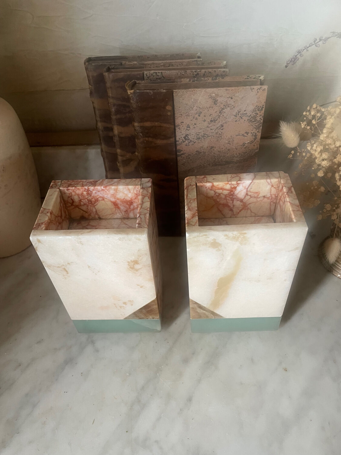 Pair of Art Deco marble and onyx bookends