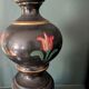 Black turned wooden lamp base – painted floral decoration – 1950s/60s
