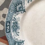 Together six dinner plates old mismatched bluish green.