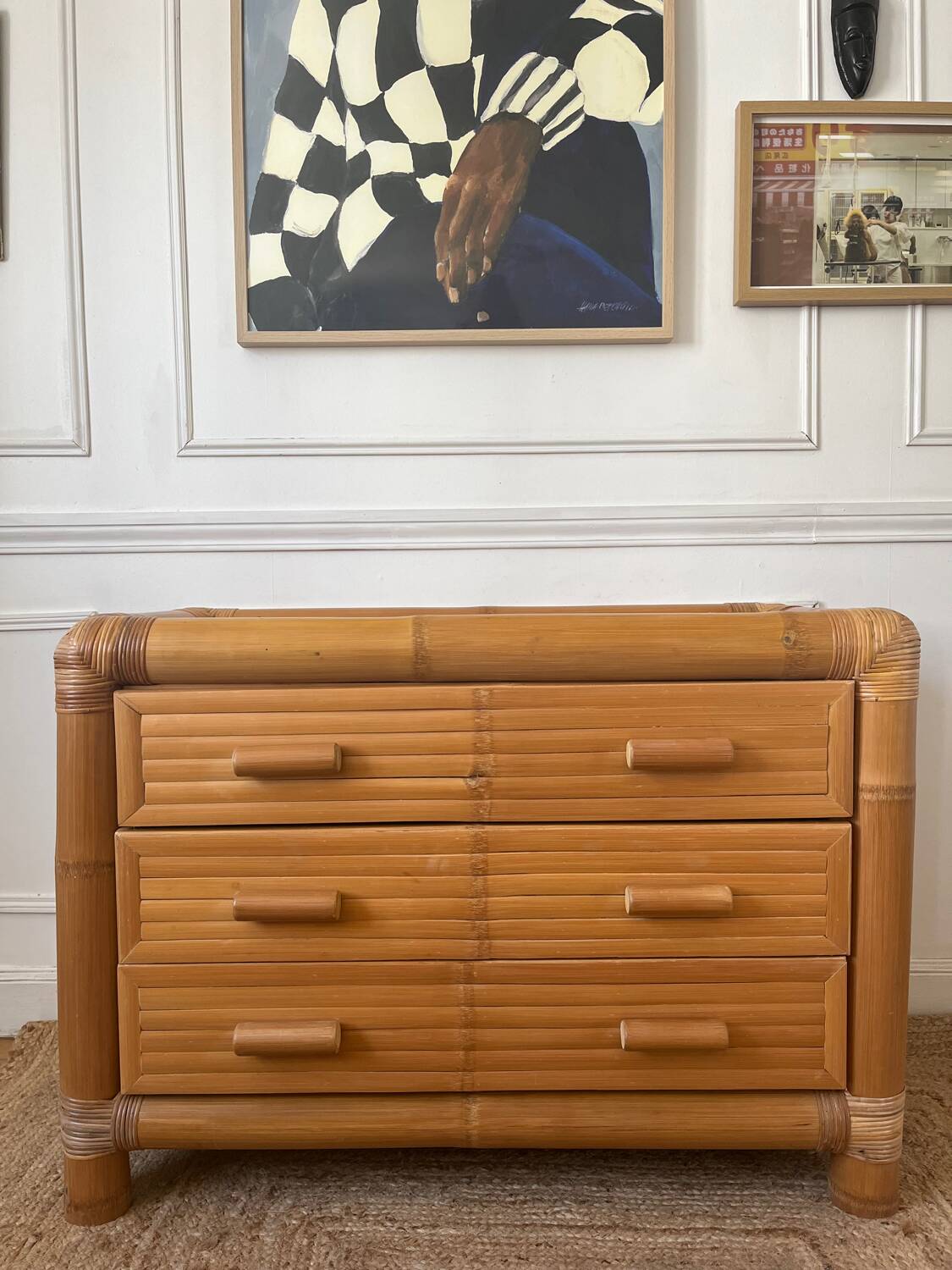 Commode italienne en bambou et rotin