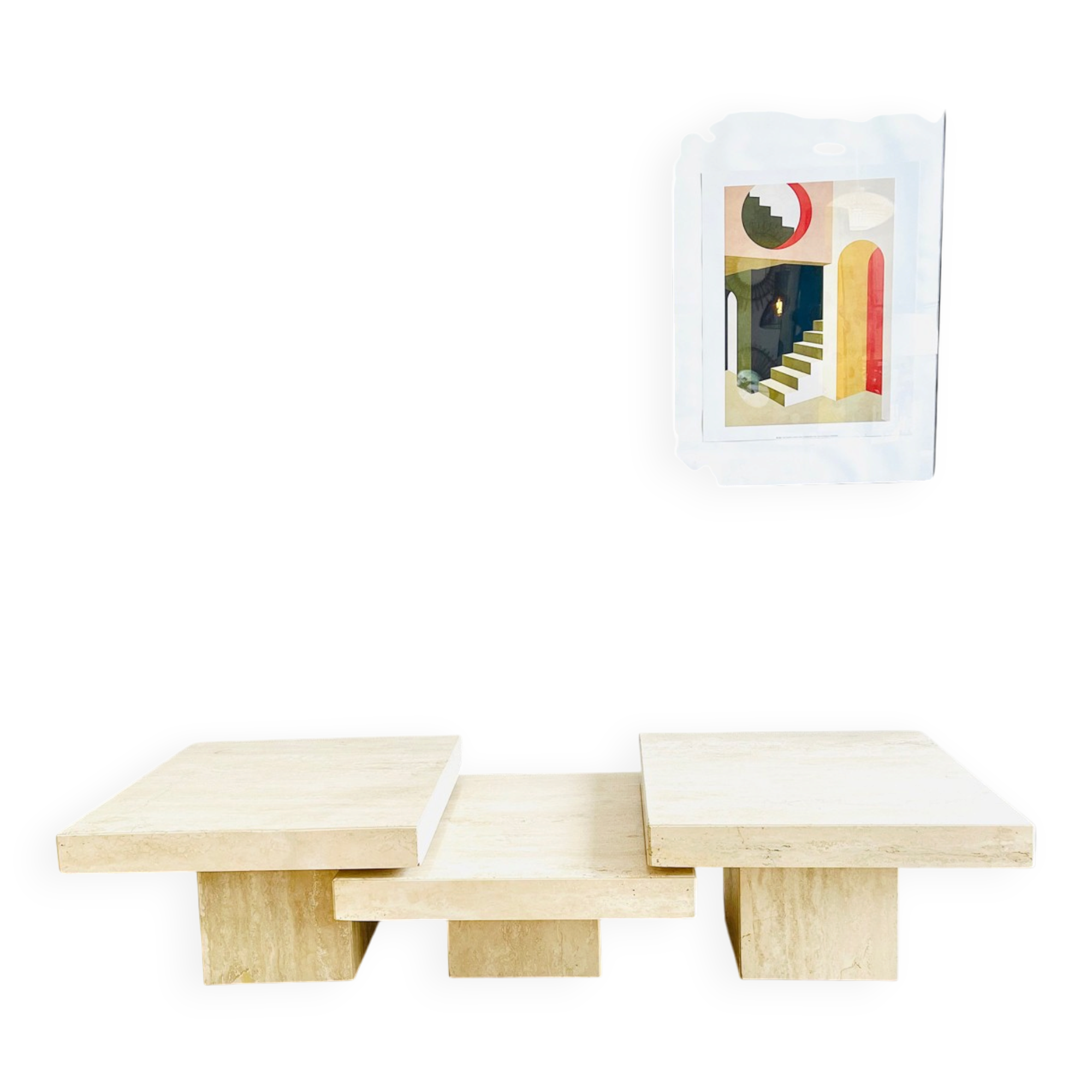 Table basse modulable en travertin – design sculptural années 70