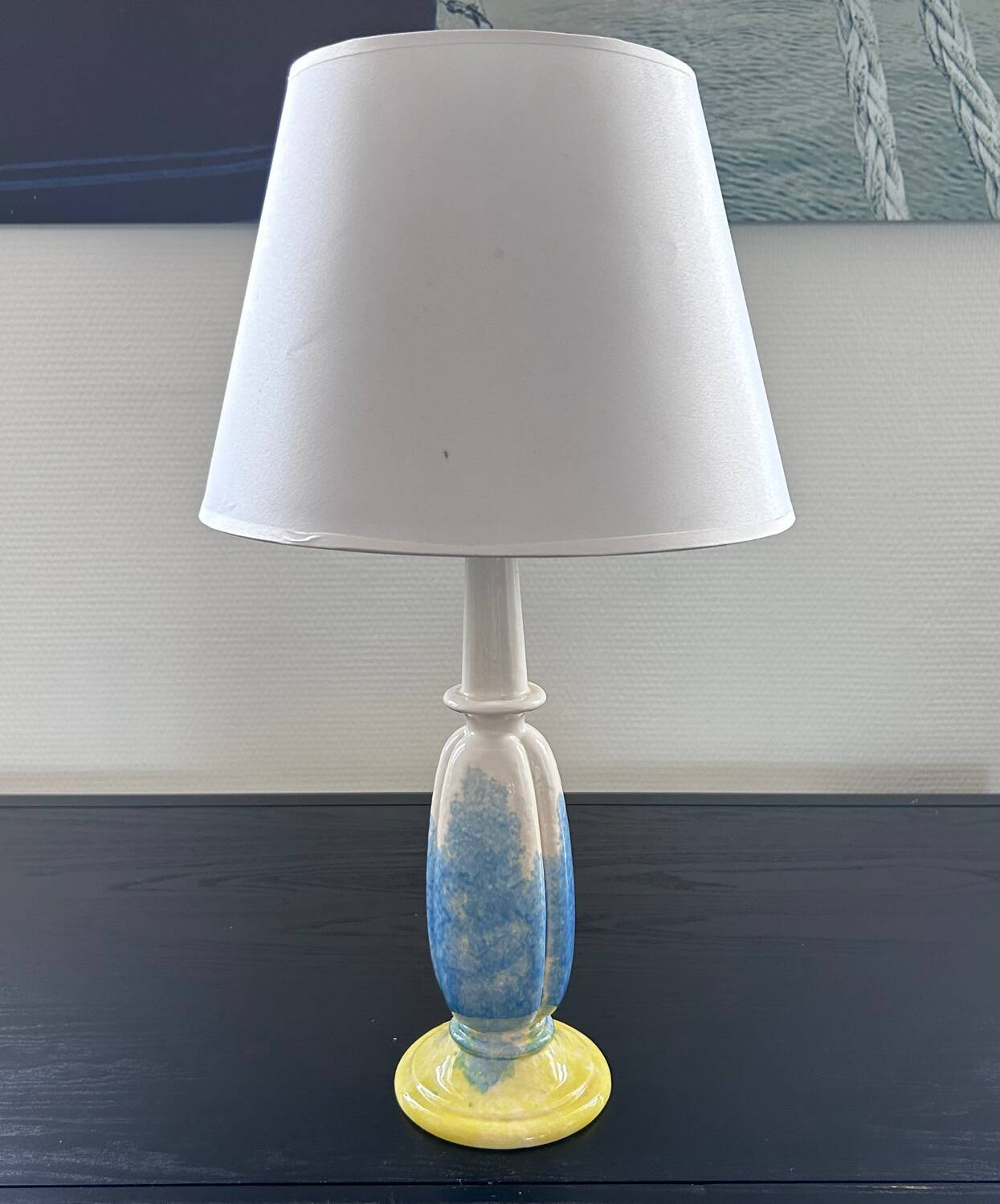 Yellow and blue ceramic lamp