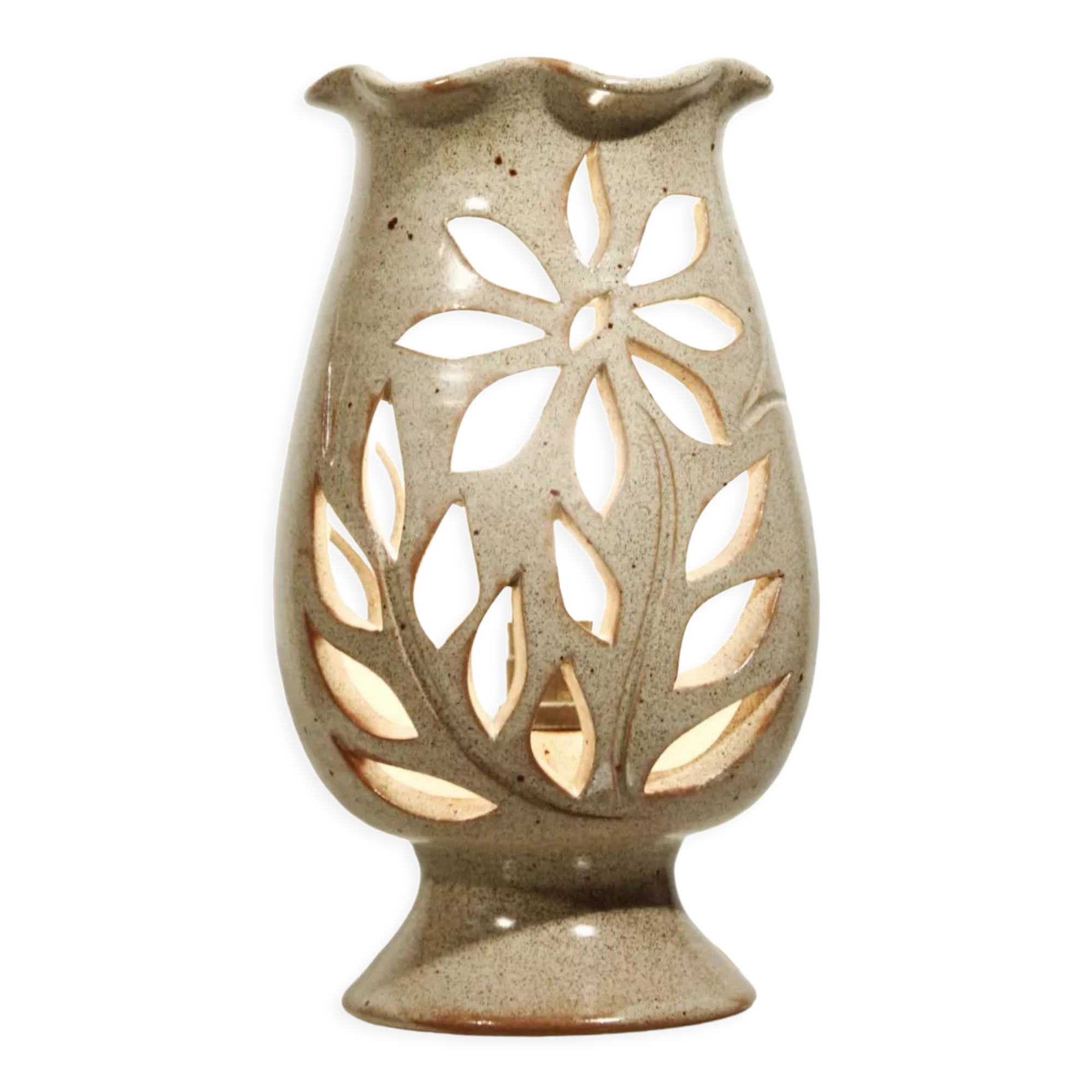 Vintage openwork ceramic floral night lamp, France 1960s