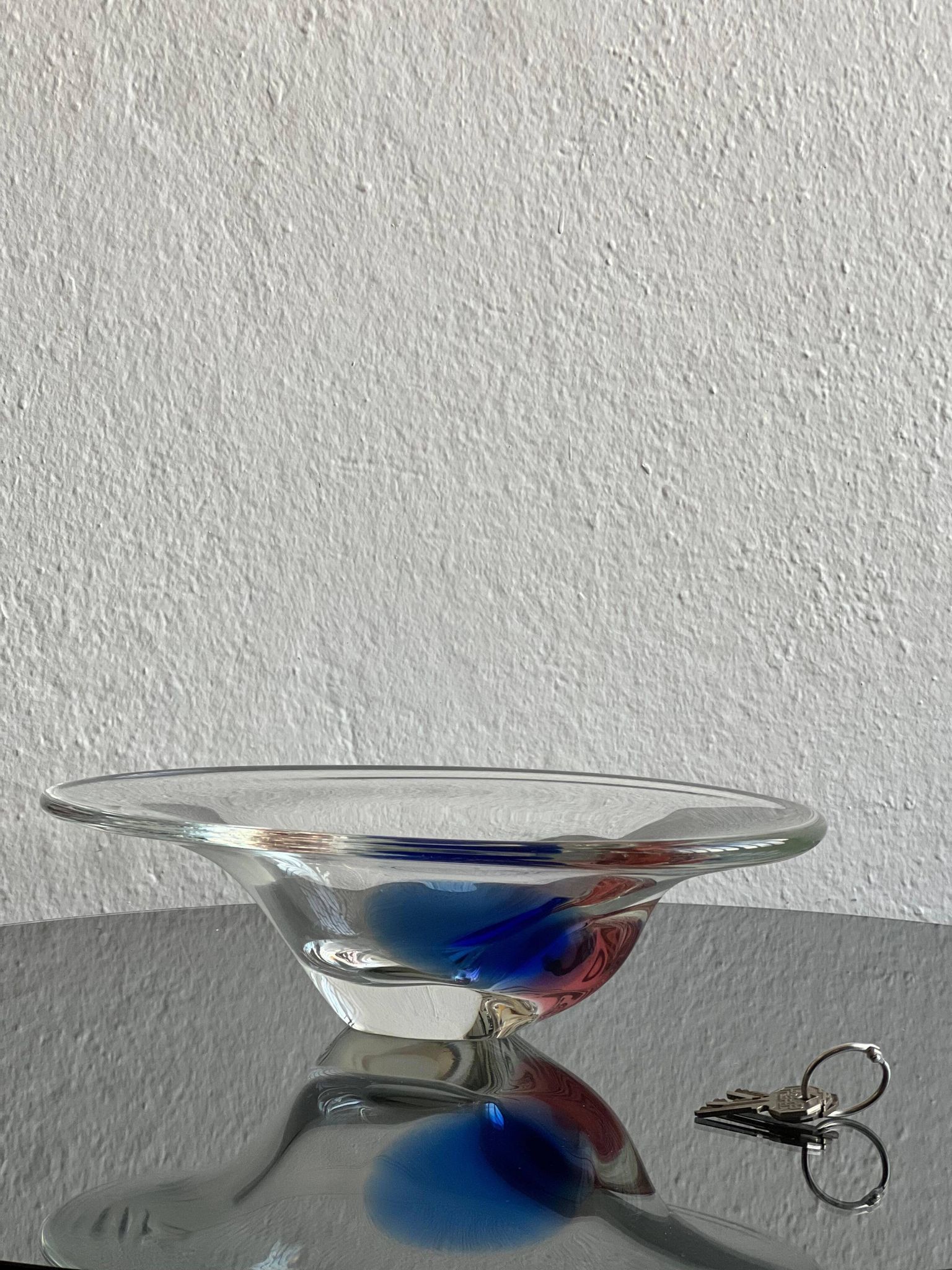 Vintage decorative glass  Bowl, blue accents, made in Italy