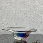 Vintage decorative glass  Bowl, blue accents, made in Italy