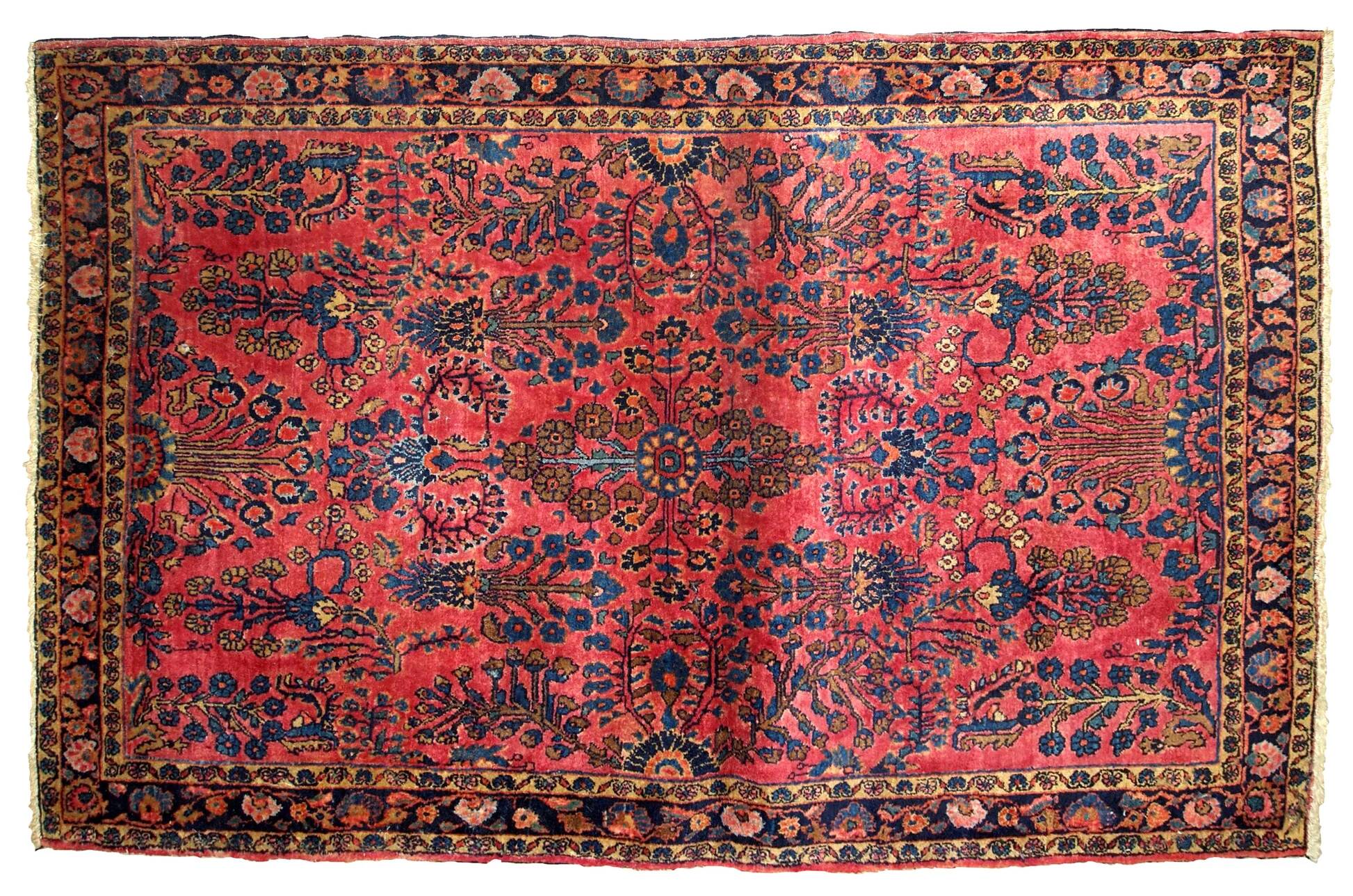 Handmade antique Persian Sarouk rug 112cm x 164cm 1920s - 1B748