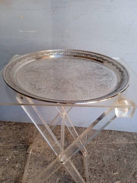 Silver metal tray 35 cm early 20th round