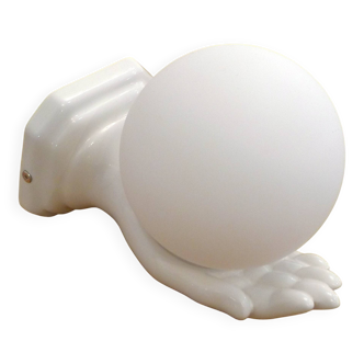 Vintage wall lamp with outstretched hand & opaline globe