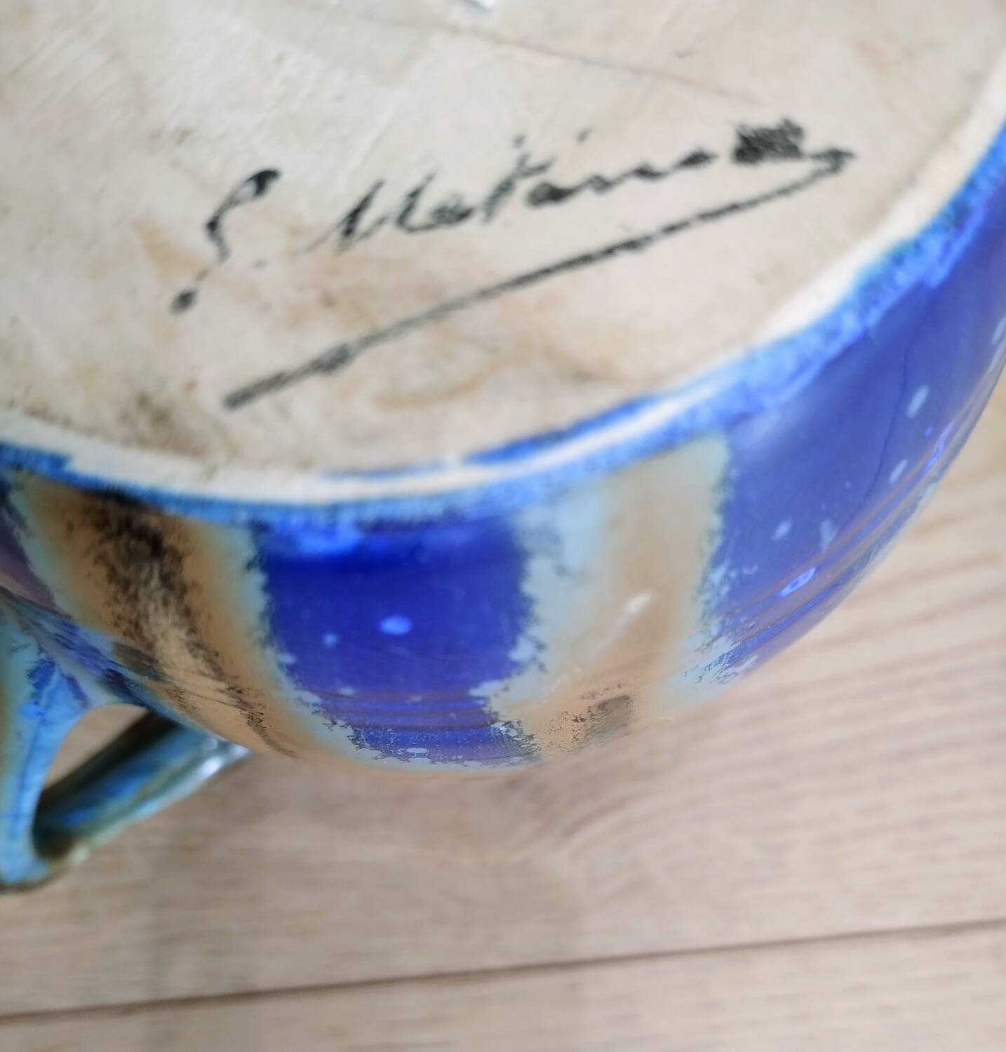 Pichet Metenier fin 19e céramique bleue