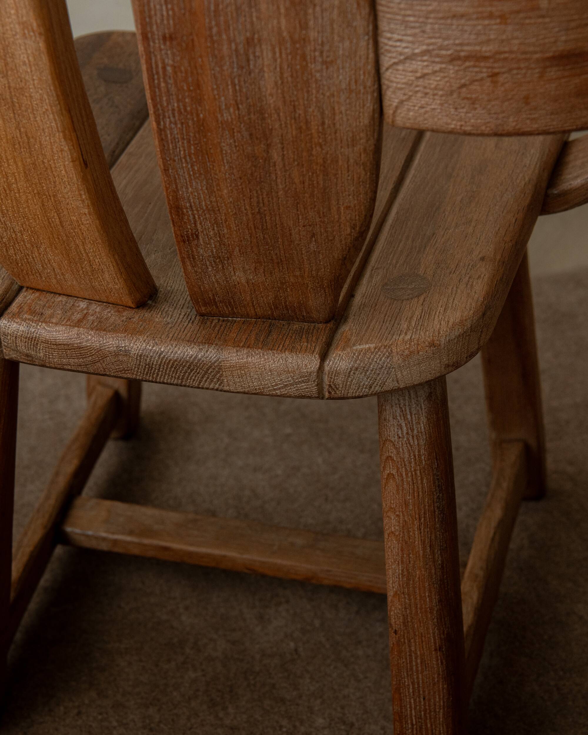 Brutalist Oak Armchair with Sculptural High Back by De Puydt, 1960s