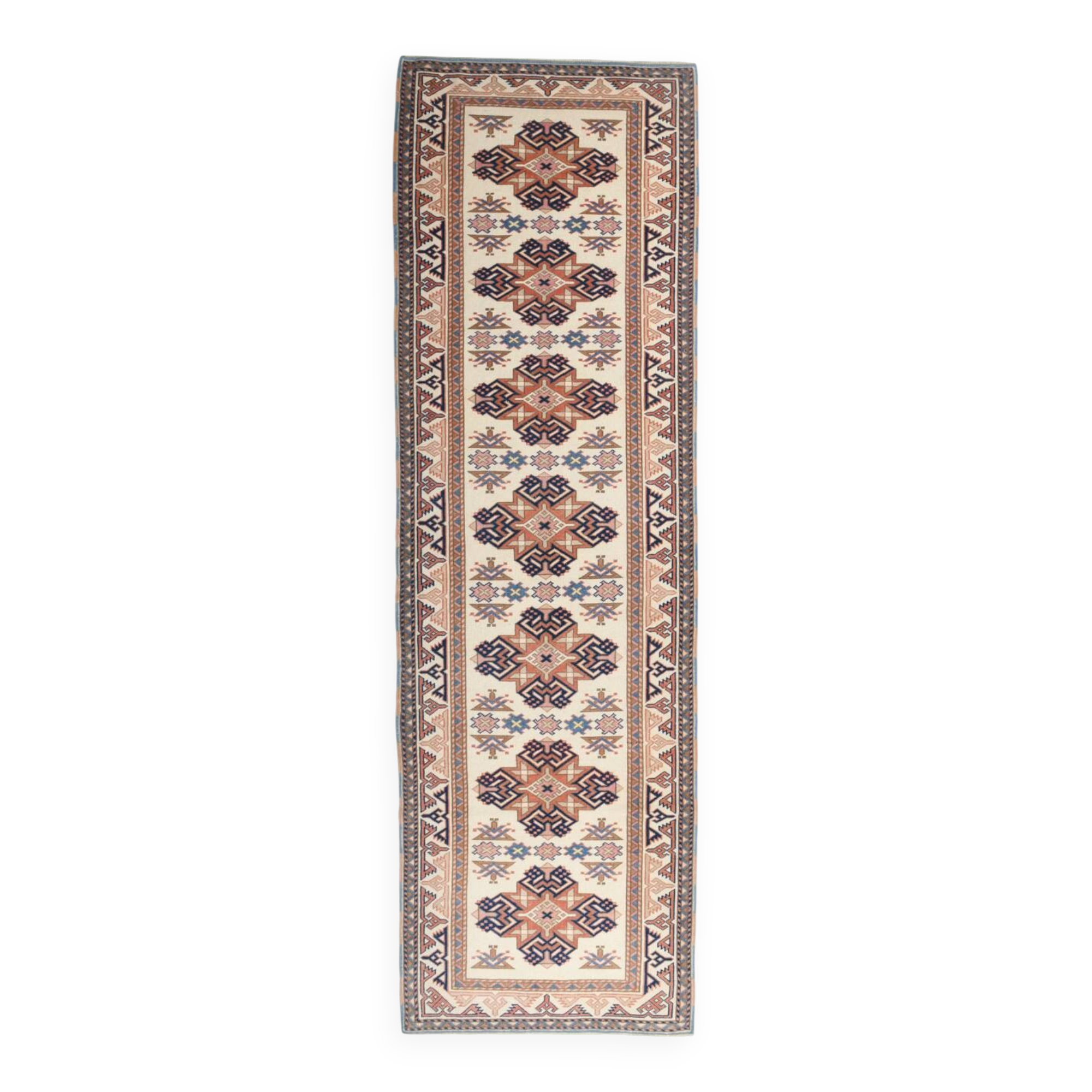 3x10 Navy Blue & Cream Persian Runner Rug, 98x321Cm